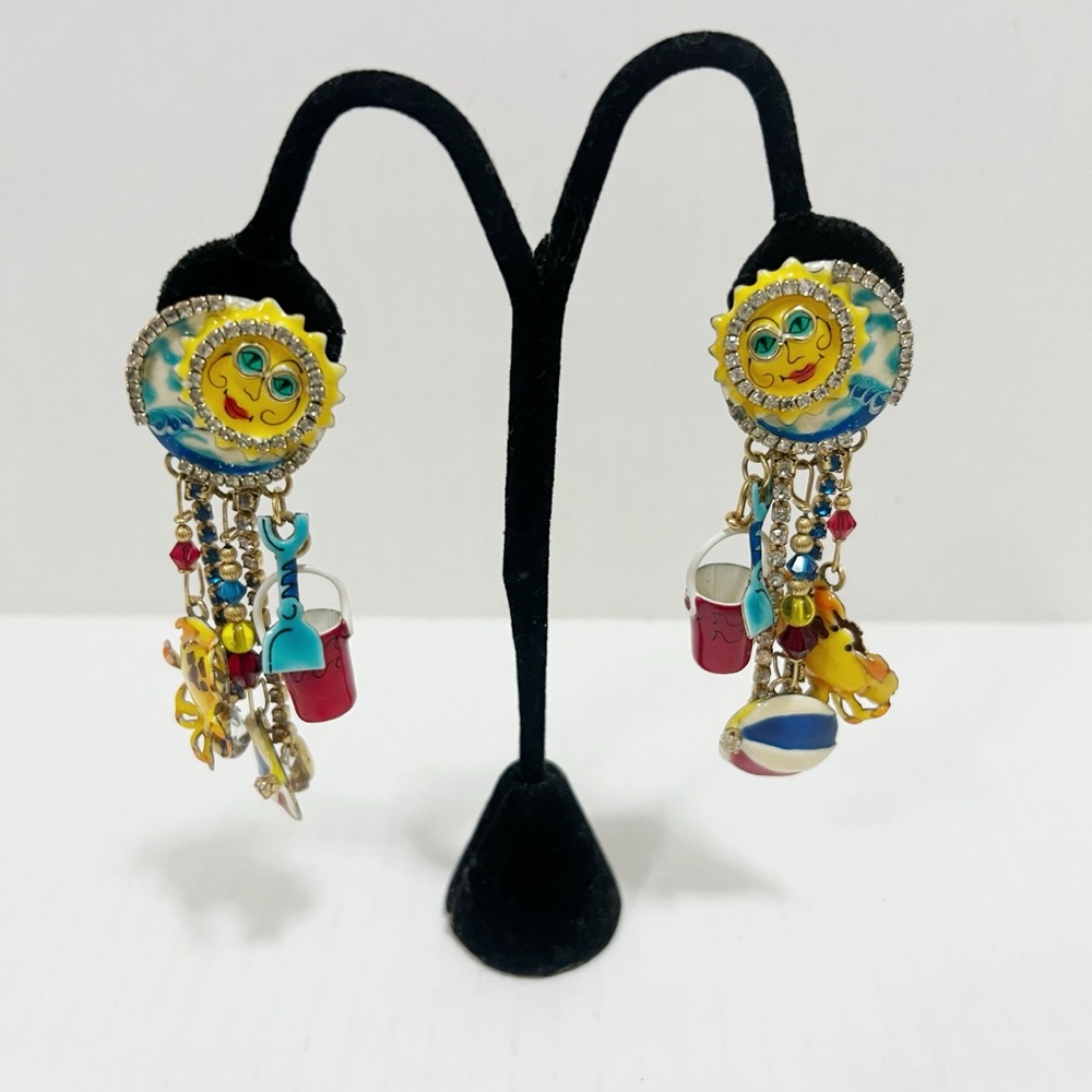 Vintage Lunch At the Ritz Sun Beach Themed Earrings